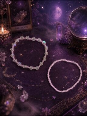 Mystic Moon Lavender Beaded Bracelet | Crystal Ball Inspired Jewelry 8”